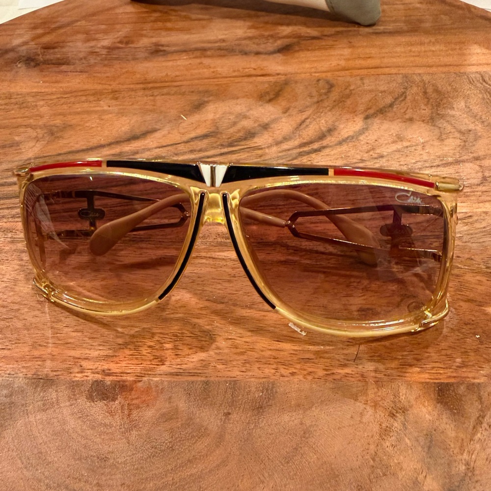 Cazal vintage black Gold and Red Sunglasses w/ gradient lenses and enamel detail
